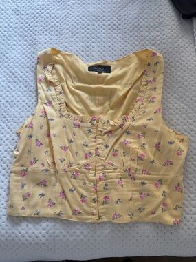 BARDOT Yellow Floral Ruffle Cropped Tank